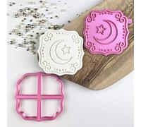 LissieLou Moon and Star Plaque Eid Ramadan Icing Fondant Cookie Cutter and Stamp - Light Pink