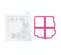LissieLou Mr & Mrs in Square with Flowers Cookie Cutter and Embosser Wedding Icing Stamp Fondant Embosser - Light Pink/Clear