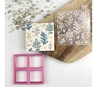 LissieLou Multi Leaf Texture Tile Floral Cookie Cutter and Embosser Icing Stamp Fondant Embosser Floral Theme - Light Pink/Clear