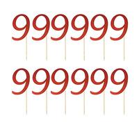 LissieLou Number 9 Cupcake Toppers Pack of 12 in Pretty Glitter Card, Made in the UK - Red