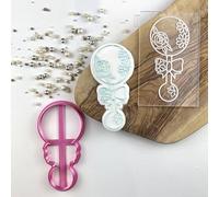 LissieLou Pretty Flower Baby Rattle Cookie Cutter and Embosser Baby Shower Icing Stamp Fondant Embosser - Light Pink/Clear