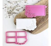 LissieLou Rectangle with Flowers Cookie Cutter and Stamp Icing Stamp Fondant Embosser Floral Theme - Light Pink