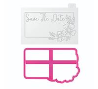 LissieLou Save The Date in Rectangle with Flowers Cookie Cutter and Embosser Wedding Icing Stamp Fondant Embosser - Light Pink/Clear