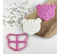 LissieLou Tiger Jungle Cookie Cutter and Stamp Icing Stamp Fondant Embosser Jungle Theme - Light Pink/Clear