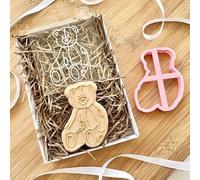 LissieLou Traditional Sitting Teddy Bear Cookie Cutter and Embosser Baby Shower - Light Pink/Clear