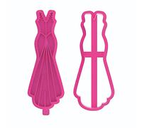 LissieLou Wedding Dress with Train Cookie Cutter and Stamp Wedding Icing Stamp Fondant Embosser - Light Pink