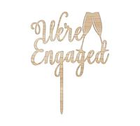 LissieLou We're Engaged with Champagne Glass Cake Topper Premium 3mm Birch Wood Made in the UK
