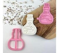 LissieLou Witches Potion Halloween Cookie Cutter and Stamp Icing Stamp Fondant Embosser Halloween Theme- Light Pink/Clear