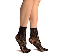 LissKiss Black Versailles Lace Socks Ankle High - Black Floral Socks