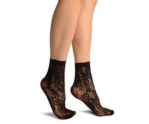 LissKiss Black Versailles Lace Socks Ankle High - Black Floral Socks