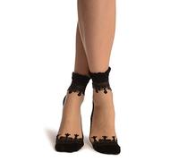 LissKiss Black Versalles Lace On Invisible Mesh Ankle High Socks - Black Ankle High Floral Socks