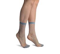 LissKiss Blue Large Fishnet With Reinforced Toe Ankle High Socks - Blue Fishnet Socks