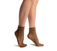 LissKiss Brown With Little Dots And Silky Comfort Top Ankle High Socks - Brown Spotty Socks