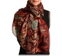 LissKiss Burgundy With Large Rustic Daisy Scarf - Red Floral Scarf