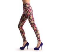 LissKiss Chrysanthemum Flowers On Purple - Purple Printed Floral Opaque Leggings