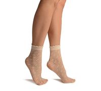 LissKiss Cream Little Bows Ankle High Socks - Beige Ankle High Geometrical Socks