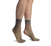 LissKiss Dark Grey With Lurex Striped Top Ankle High Socks - Grey Striped Socks
