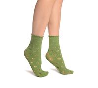 LissKiss Green Viola Lace Ankle High Socks - Green Floral Socks