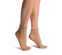 LissKiss Nude With Little Dots And Diamonds Silky Comfort Top Ankle High Socks - Beige Spotty Socks