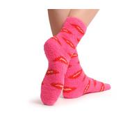 LissKiss Pink With Red Lips Luxury Soft Feather Touch Bed Lounge Socks - Pink Socks