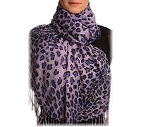 LissKiss Purple Diagonal Leopard On Lilac Pashmina Feel With Tassels - Purple Pashmina Animal Scarf