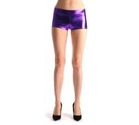 LissKiss Purple Faux Leather Shorts - Purple Plain Designer Gloss Shorts