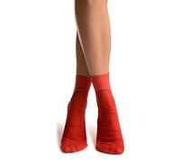 LissKiss Red Sheer & Opaque Sides Ankle High Socks - Red Socks