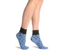 LissKiss Small Polka Dot On Blue With Black Top Ankle High Socks - Blue Spotty Socks