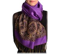 LissKiss Violet Purple With Lurex Ornaments Pashmina Feel With Tassels - Purple Pashmina Designer Scarf
