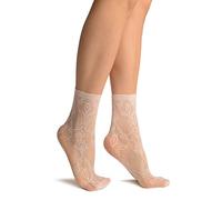 LissKiss White Bell Flowers Lace Socks Ankle High - White Floral Socks