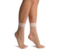 LissKiss White Fishnet With Wide Top & Opaque Toe Ankle High Socks - White Ankle High Socks