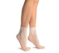 LissKiss White French Lace Mix Lace Socks Ankle High - White Geometrical Socks