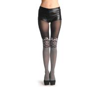 LissKiss White Snowflakes & Reindeers Over The Knee On Black 80 Den - Black Geometrical Tights