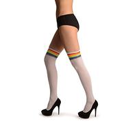 LissKiss White With Neon Rainbow Stripes Top - White Striped Over The Knee Socks