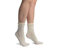 LissKiss White With Pearls and Silver Beads Ankle High Socks - White Embellished Socks