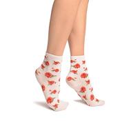 LissKiss White With Red Woven Roses Ankle High Socks - White Floral Socks