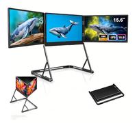 Lissontine Portable 3 Screen Laptop Display, 15.6” FHD IPS Foldable Monitor, Play USB-C HDMI Extender, Perfect for Remote Work, Designers & Gamers for Windows/Mac