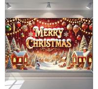 lissYard Merry Christmas Snow Village Backdrop Winter Landscape Decorated Trees 71x43 Inch Photography Background Banner for Home Party Decorations Holiday Event Prop Large Fabric Photo Booth Prop