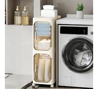 LISTaRSw 2-Tier Slim Tall Narrow Storage Drawers, Bathroom Storage Cabinet, Plastic Foldable Drawer Organizers with Adjustable Shelves and Movable Wheels for Small Spaces Kitchen Cream