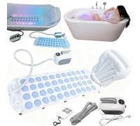 LISTaRSw 200w Portable Spa Bubble Bath Mat with Pillow and Remote Control, Electric Air Pump, 8 Ambient Light Modes, 6 Intensity Levels, Anti-Slip Suction Cup(43 * 14in)