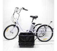 LISTaRSw 24" Adult Tricycles with Shopping Basket, 350w Electric Bike for Senior, 36v/12ah Removable Battery, Load 150kg,White-W/shoppingcart