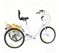 LISTaRSw 24inch Adult Tricycle with Basket/Seat, 3 Wheel Bikes Tricycle - 7 Speed, Three Wheel Cruiser Bike for Seniors, For Shopping/Recreation/Picnic White