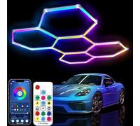 LISTaRSw 5grids/11grids/14grids Hexagon LED Lights, 6500k DIY LED Honeycomb Ceiling Light, With App and Remote Control, Easy Install, For Gaming Wall Panel, Garage 5Lights