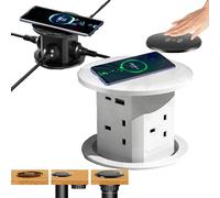 LISTaRSw Vertical Lifting Socket - Automatic Lifting, Automatic Pop-Up Power Socket - 15w Wireless Charging, With 4 Sockets/USB/Ty-Pe-C Port, For Home, Office White