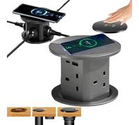 LISTaRSw Vertical Lifting Socket - Automatic Lifting, Automatic Pop-Up Power Socket - 15w Wireless Charging, With 4 Sockets/USB/Ty-Pe-C Port, For Home, Office Grey