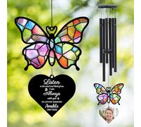 Listen to the Wind And Think Of Me Butterfly Wind Chimes,Personalized Custom Butterfly Memorial Wind Chime with Photo Name & Date,Sympathy Keepsake Gift,Memorial Bereavement Gift for Loss of Loved One