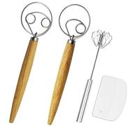 Listenman Danish Dough Whisk Bread Mixer&Egg Whisk Kits, 2 Pack Premium Stainless Steel Dutch Whisk & 1 Pack Hand Push Rotary Whisk Blender with a Dough Scraper for Bread, Pastry or Pizza Dough Whisk