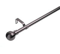 Lister Cartwright 19 mm Curtain Pole for Windows, Extendable 120-210 cm, Black Nickel Metal Rod with Ball Finials, Adjustable Drapery Pole for Eyelet Curtains, Living Room,Bedroom Non Slip