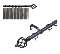 Lister Cartwright 19 mm Curtain Pole for Windows, Extendable 120 - 210 cm, Gun Metal Metal Rod with Ball Finials, Adjustable Drapery Pole for Curtains, Living Room,Bedroom Non Slip