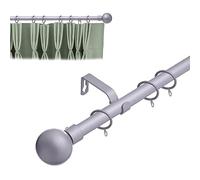 Lister Cartwright 19 mm Curtain Pole for Windows, Extendable 120 - 210 cm, Satin Steel Metal Rod with Ball Finials, Adjustable Drapery Pole for Curtains, Living Room,Bedroom Non Slip